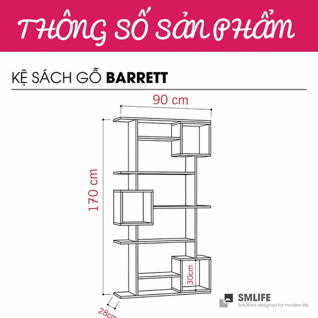 Kệ sách, kệ trang trí gỗ hiện đại SMLIFE Barrett  | Gỗ MDF dày 17mm chống ẩm | D90xR28xC170cm