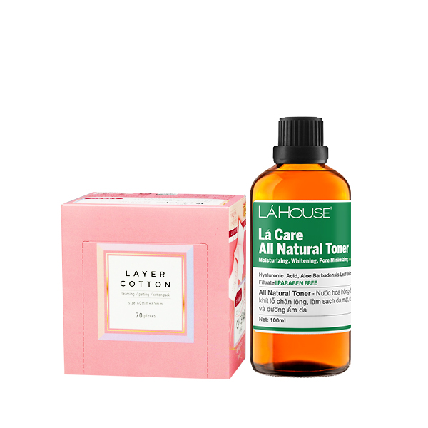 Bộ sản phẩm dưỡng da LÁ HOUSE gồm Toner Lá Care All Natural,Bông tẩy trang