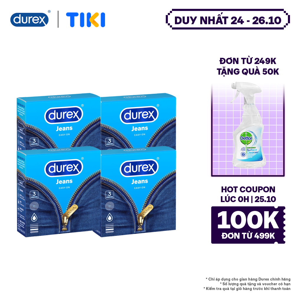 Bộ 4 Bao Cao Su Durex Jeans - Hộp 3 Bao 