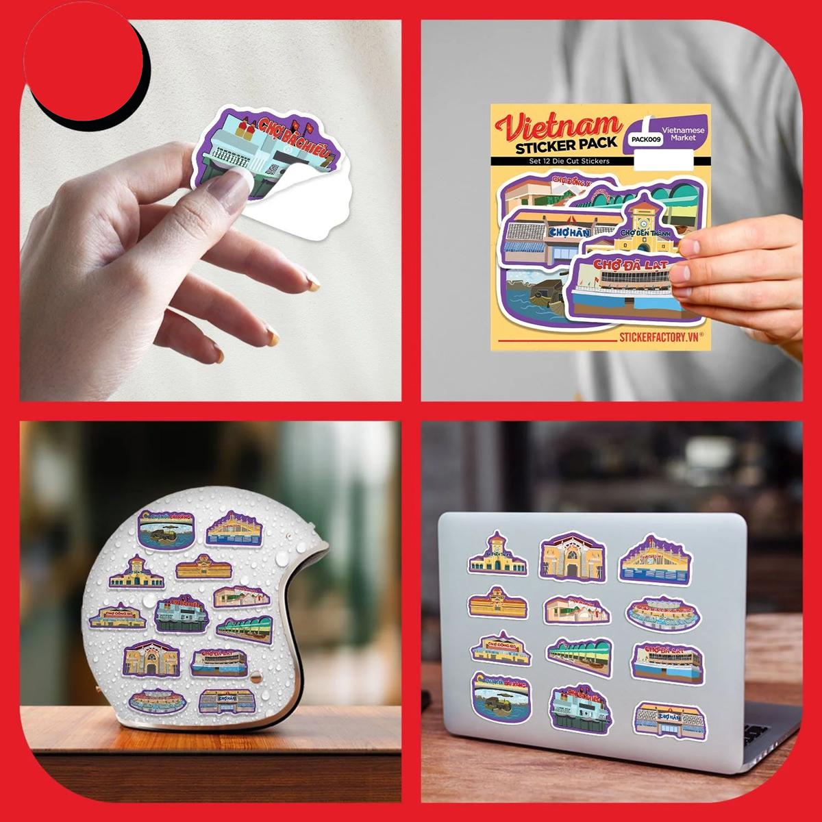 Bộ 12 Hình Dán Vietnamese Market - Die Cut Sticker Pack - Stickerfactory PACK009