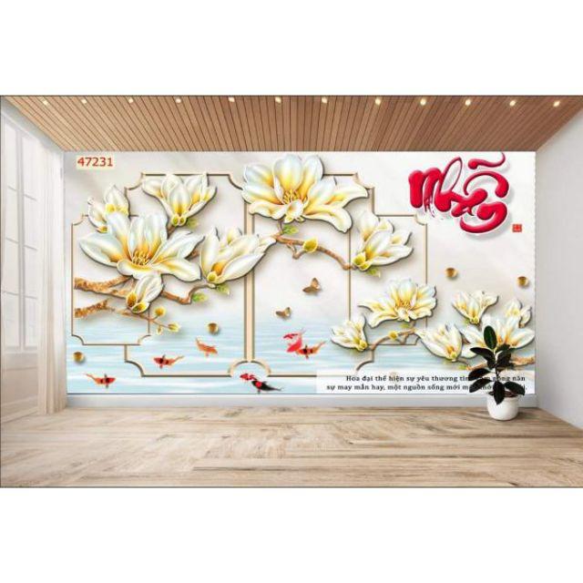 Tranh dán tường 3D phòng khách chữ thư pháp