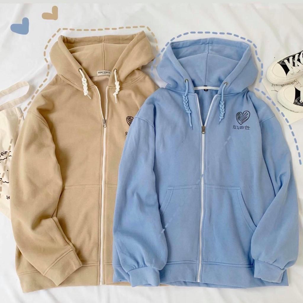 Áo HOODIE HEART DÂY KÉO UNISEX -THÊU TIM