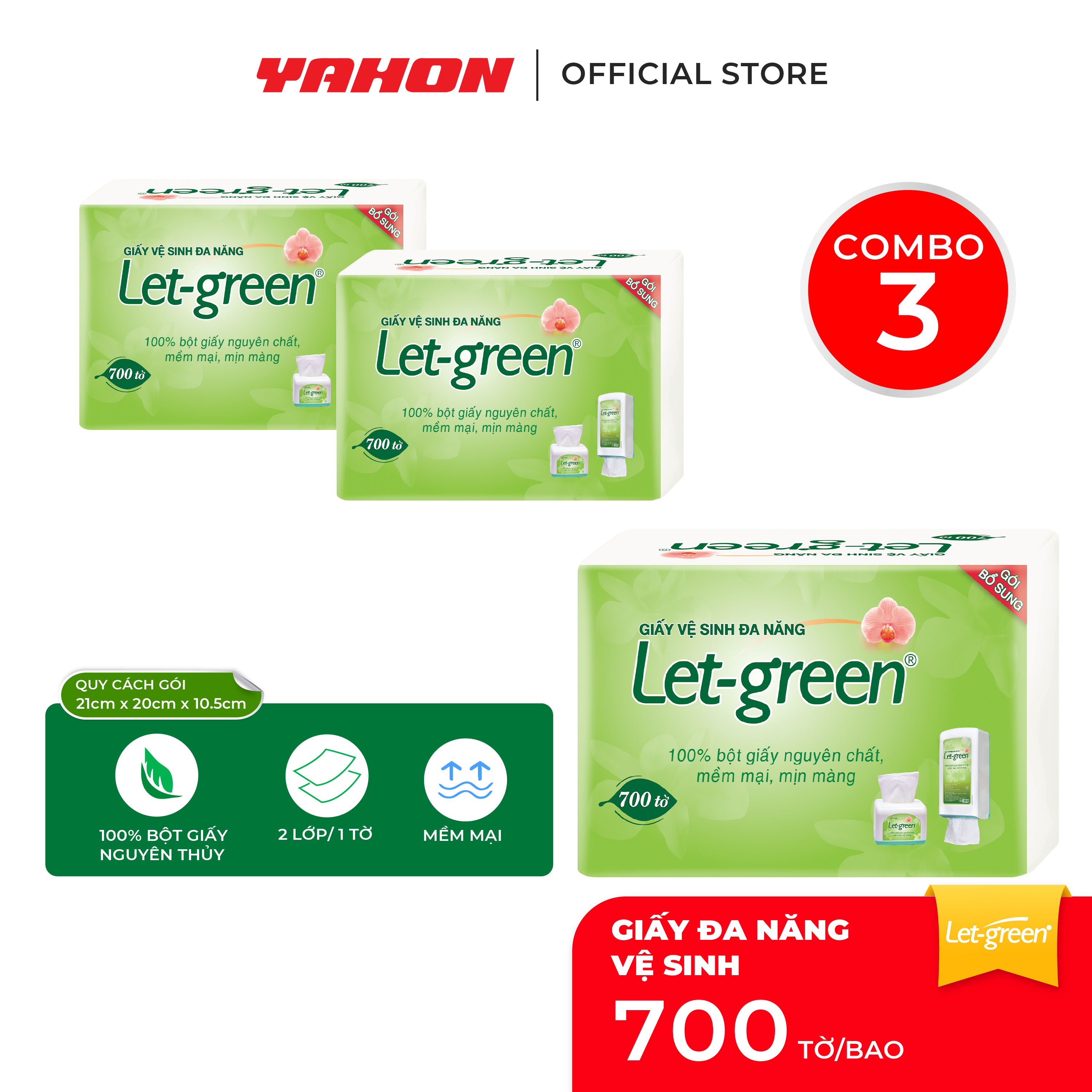 Bao Bổ Sung Khăn Giấy Vệ Sinh Đa Năng 1021cm LET-GREEN Bao 700 Tờ 1400 Lớp  99.9 Bột Giấy Nguyên Thủy - 3