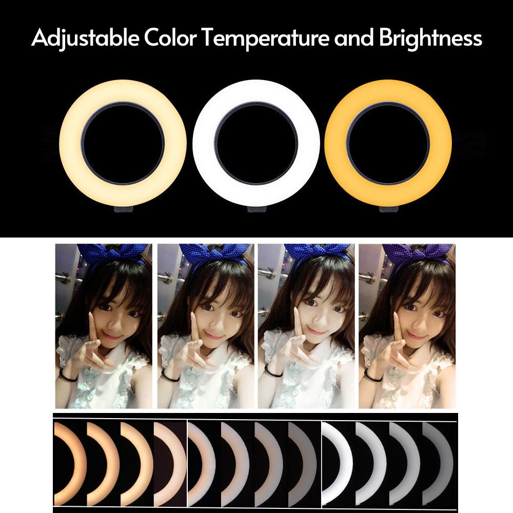 Đèn vòng LED chiếu video nhỏ 6 inch có thể điều chỉnh độ sáng 3 chế độ được hỗ trợ bởi giá đỡ điện thoại