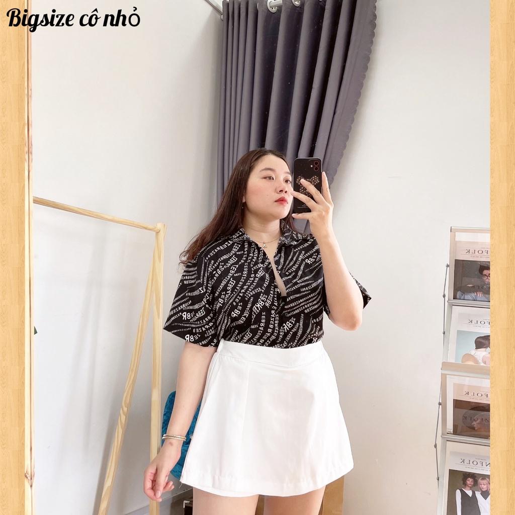 Áo sơ mi bigsize nữ tay ngắn có họa tiết chữ xéo chất lụa SMHT CHU - Màu đen