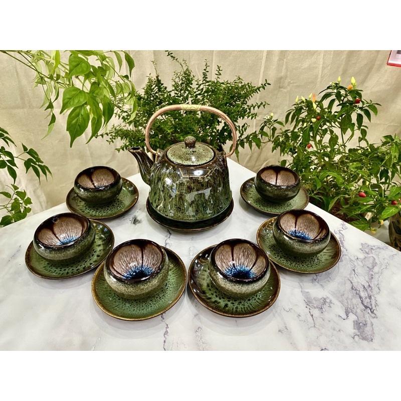 Bộ ấm chén men gấm hỏa biến. Gốm sứ Bát Tràng cao cấp.