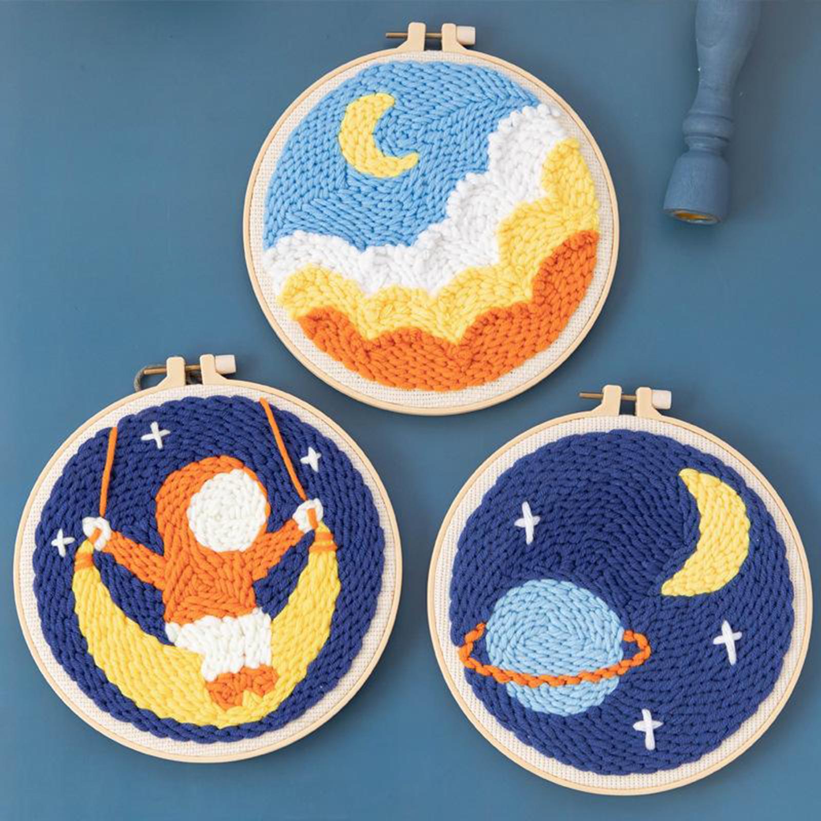 Moon Star Punch Needle Kit Soft Yarn DIY Needlework Embroidery Craft A