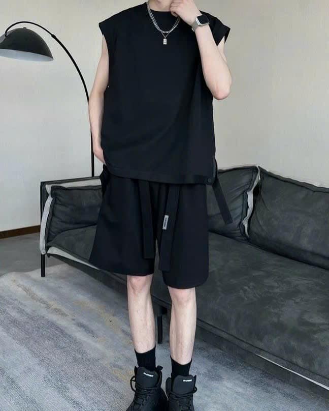 Bộ Thun Nam Nữ TANKTOP Ba Lỗ Unisex Chất Xốp Tổ Ong Phối Dây Cao Cấp