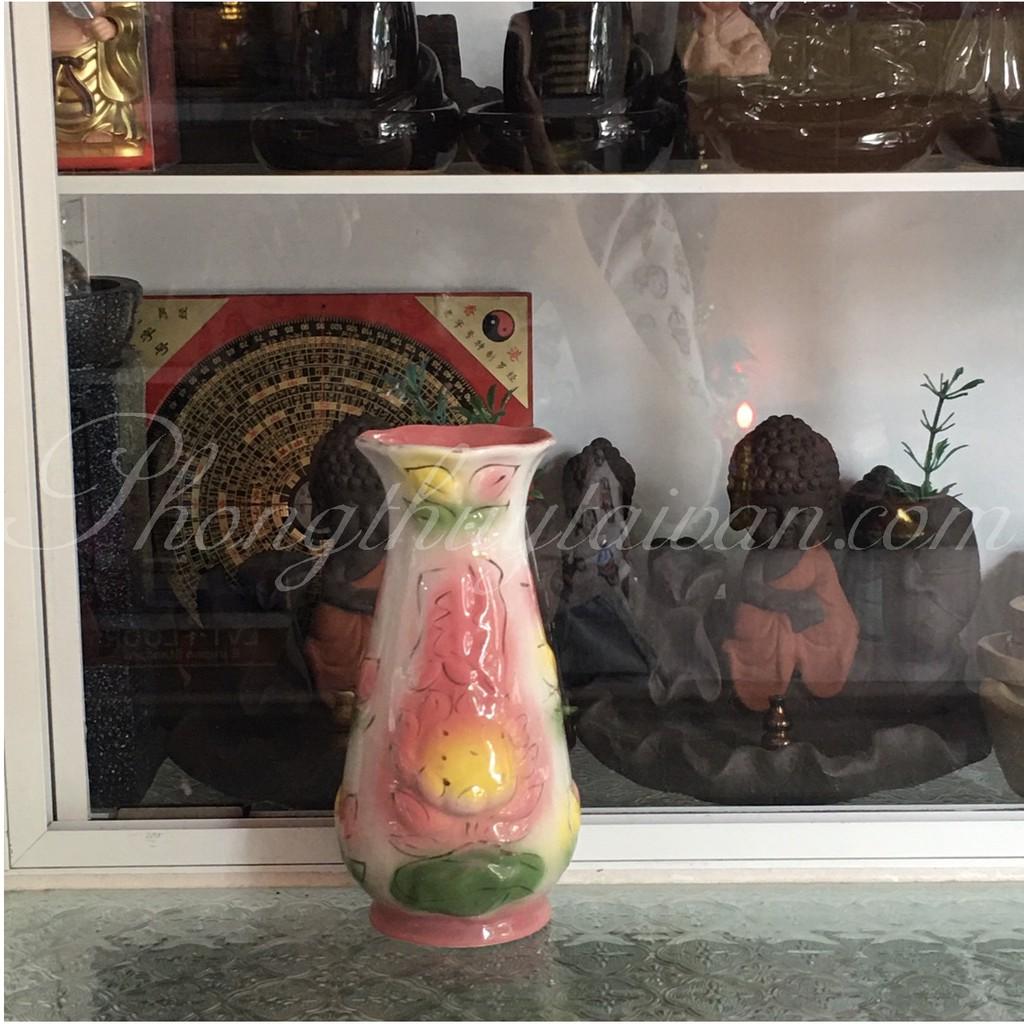 Bình hoa bàn thờ sứ Hồng Sen chữ Phúc ,bình cắm bông