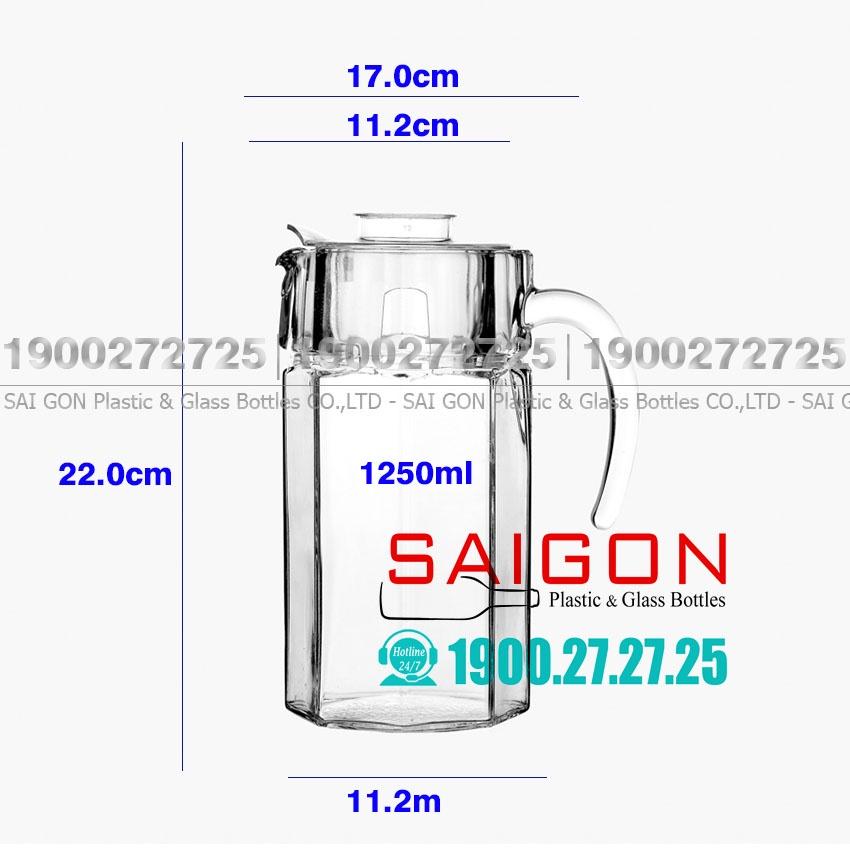 Bình Nước Thủy Tinh Delisoga Pitcher Hexago 1250ml | EH.1003-1 , Thủy tinh Cao cấp