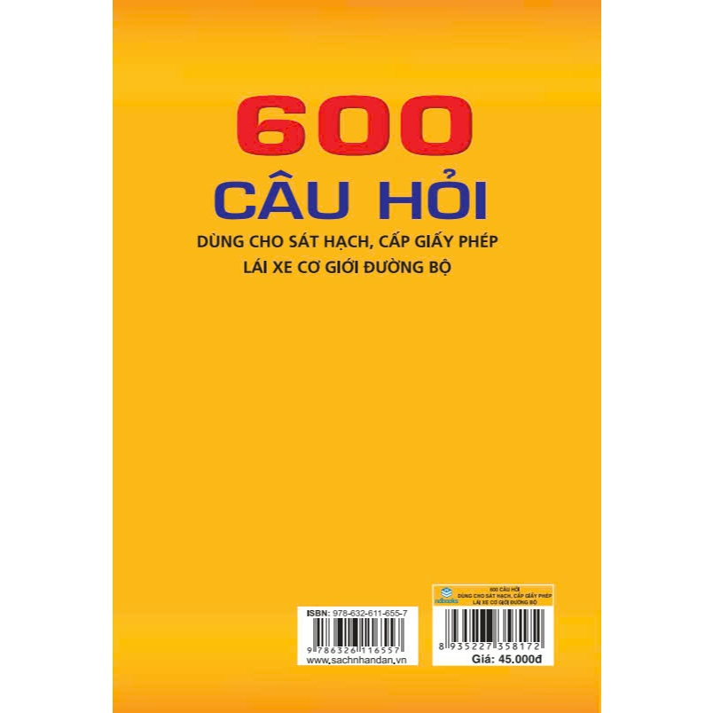 Sách - 600 câu hỏi dùng cho sát hạch, cấp giấy phép lái xe cơ giới đường bộ( sửa đổi mới 2025 )