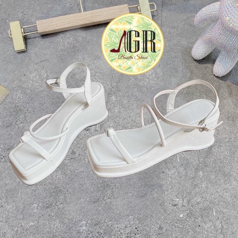 Sandal 3 quai phối nơ gút khoá gài cao 7 cm