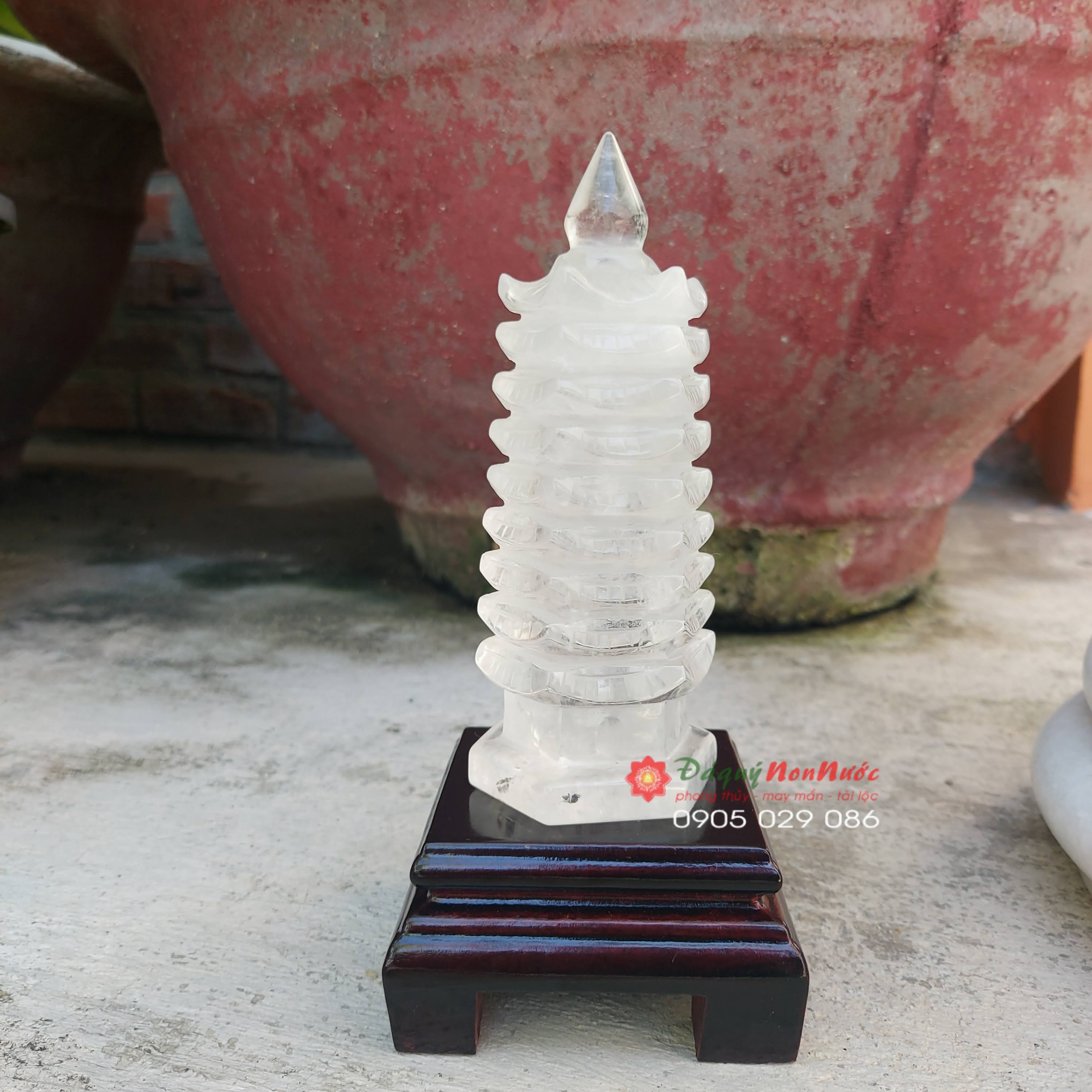 Tháp văn xương phong thuỷ đá thạch anh trắng cao 12cm - đá Non Nước