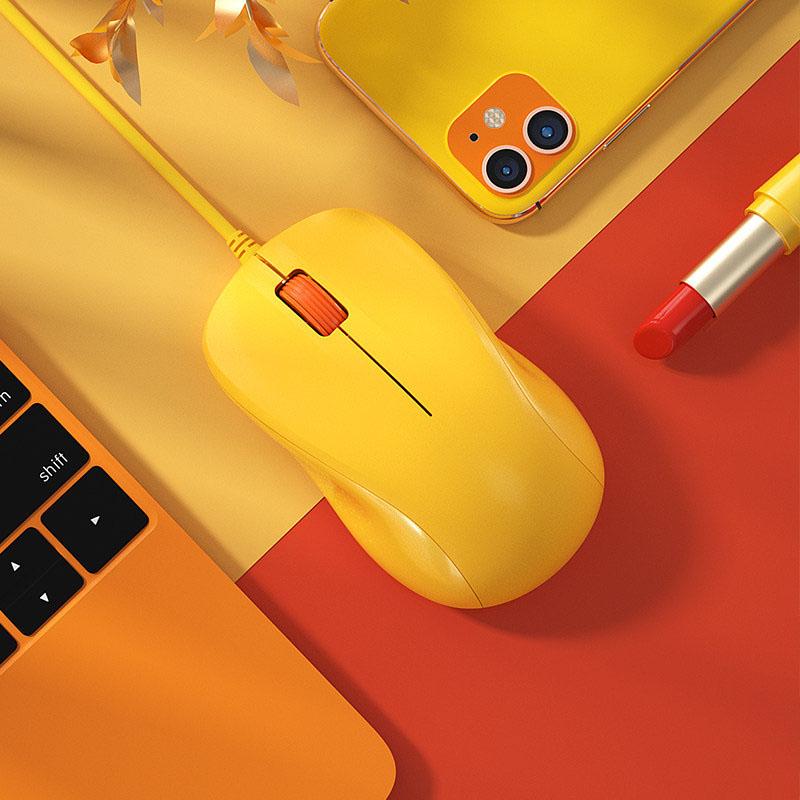 Chuột Có Dây Nhiều Màu Sắc Dễ Thương Màu Vàng Hồng Silent Chuột 1200 DPI Công Thái Quang Di Động Cho Laptop Macbook Laptop