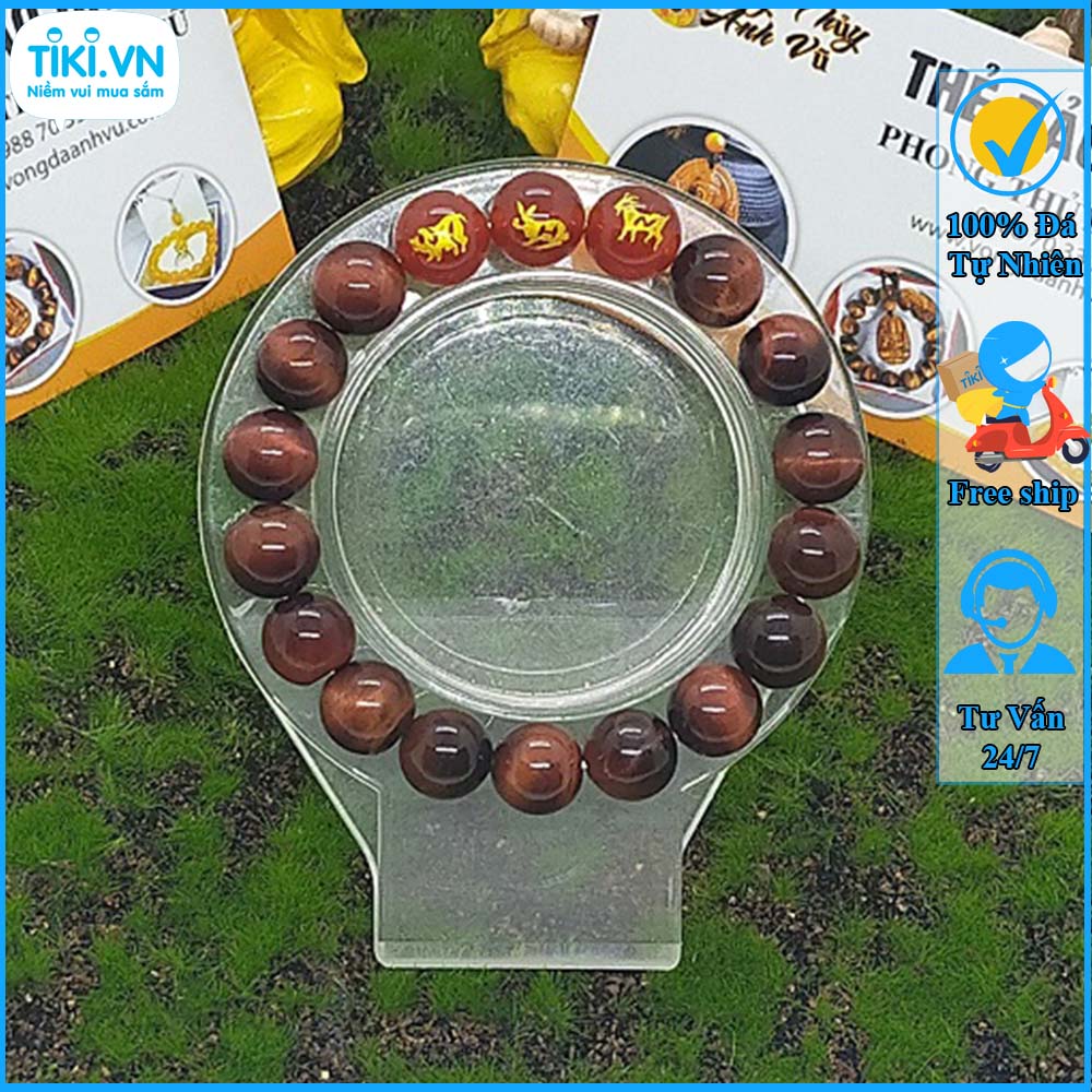 Vòng tay mắt hổ đỏ tam hợp hợi mão mùi - size 8 10 12ly cho người mệnh thổ, mệnh hỏa - có khai quang điểm nhãn may mắn tài lộc - bảo hành 12 tháng - PHONG THỦY ANH VŨ