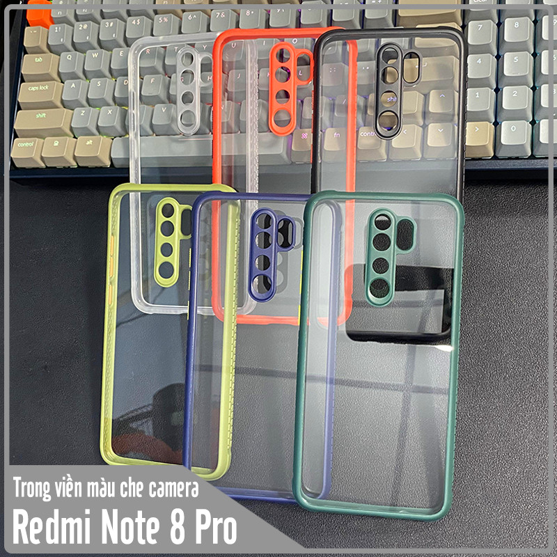 Ốp lưng cho Xiaomi Redmi Note 8 Pro trong viền màu che camera 4 Gốc chống sốc