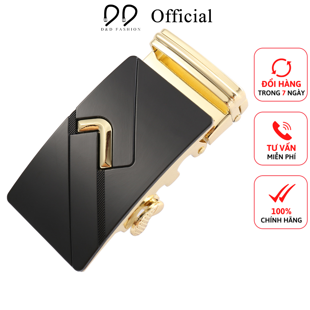 Mặt thắt lưng nam D&D Fashion chữ V vàng dùng khóa tự động