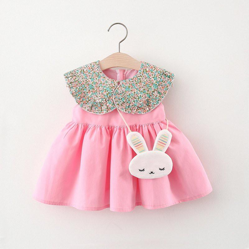 Váy Đầm Bé Gái Sát Nách Cổ Sen Phối Viền Chất Coton thoáng mát đồ đi biển , anna store