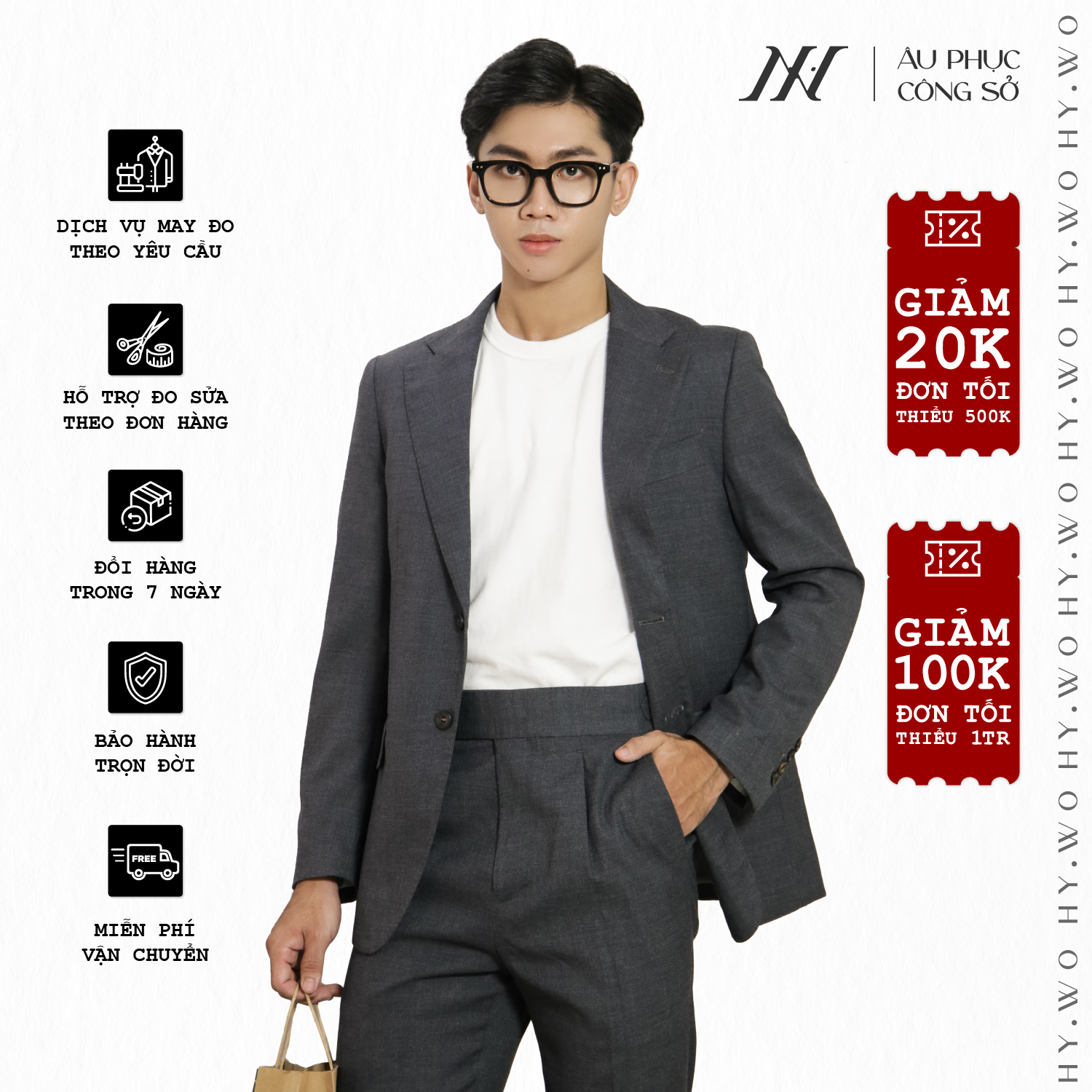 Áo suit vest công sở may đo, thiết kế hai hàng khuy đơn viền tròn, BASIC-JACKET-3 kiểu dáng Slim Fit, phong cách thanh lịch - HY.WO