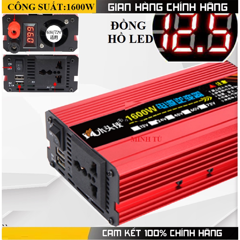 Bộ kích điện inverter 12V lên 220V CÔNG SUẤT 1600W Sóng Sine