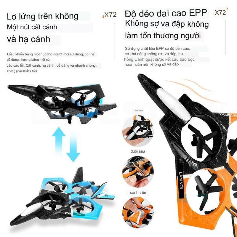 Máy bay điều khiển từ xa đồ chơi drone rc bằng xốp phản lực 4 mô tơ pin sạc, quà tặng sinh nhật cho bé