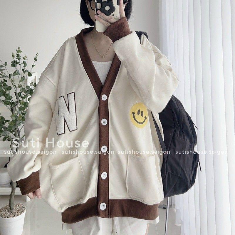 Áo khoác cardigan nữ mặt cười W game chất nỉ bông cao cấp phối màu cực đẹp phong cách Hàn
