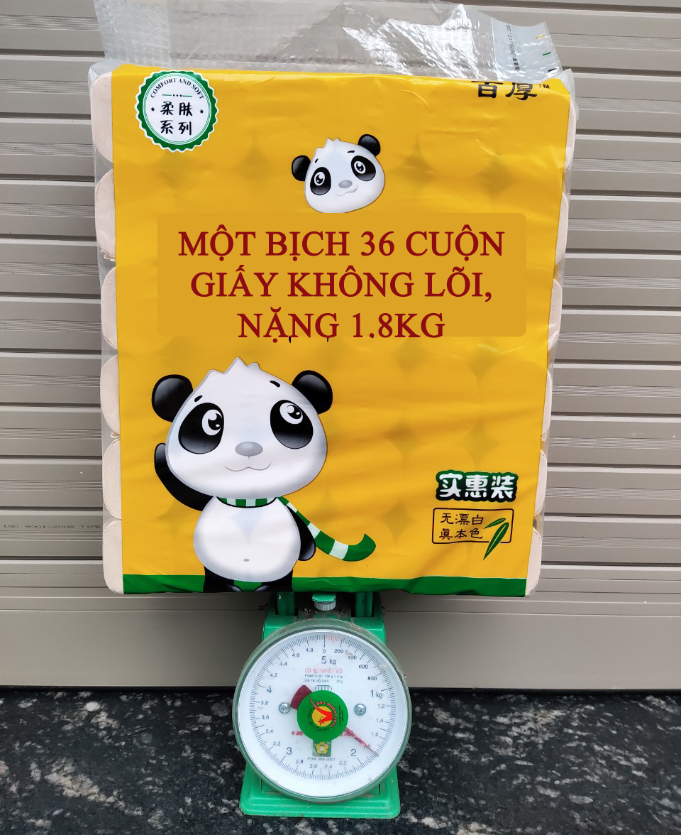 Giấy vệ sinh không lõi bịch 36 cuộn 4 lớp nặng 1.8kg dai mềm mịn dễ phân hủy.