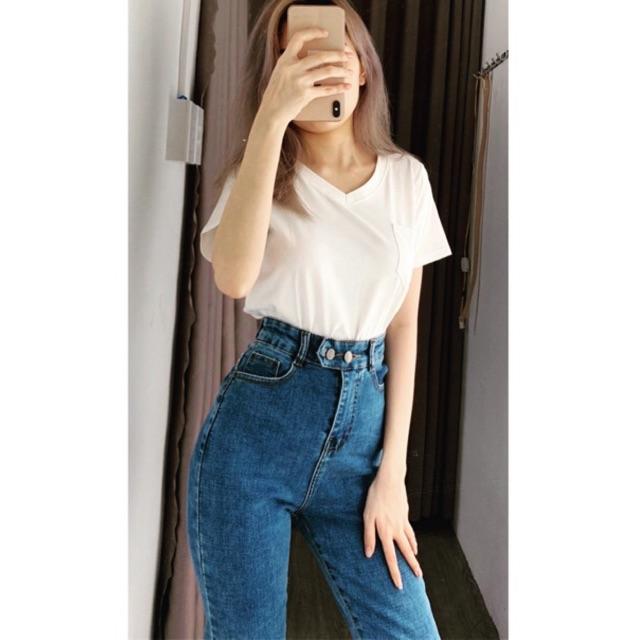 QUẦN JEANS ÔM LƯNG CAO CO GIÃN - hình thật chính chủ
