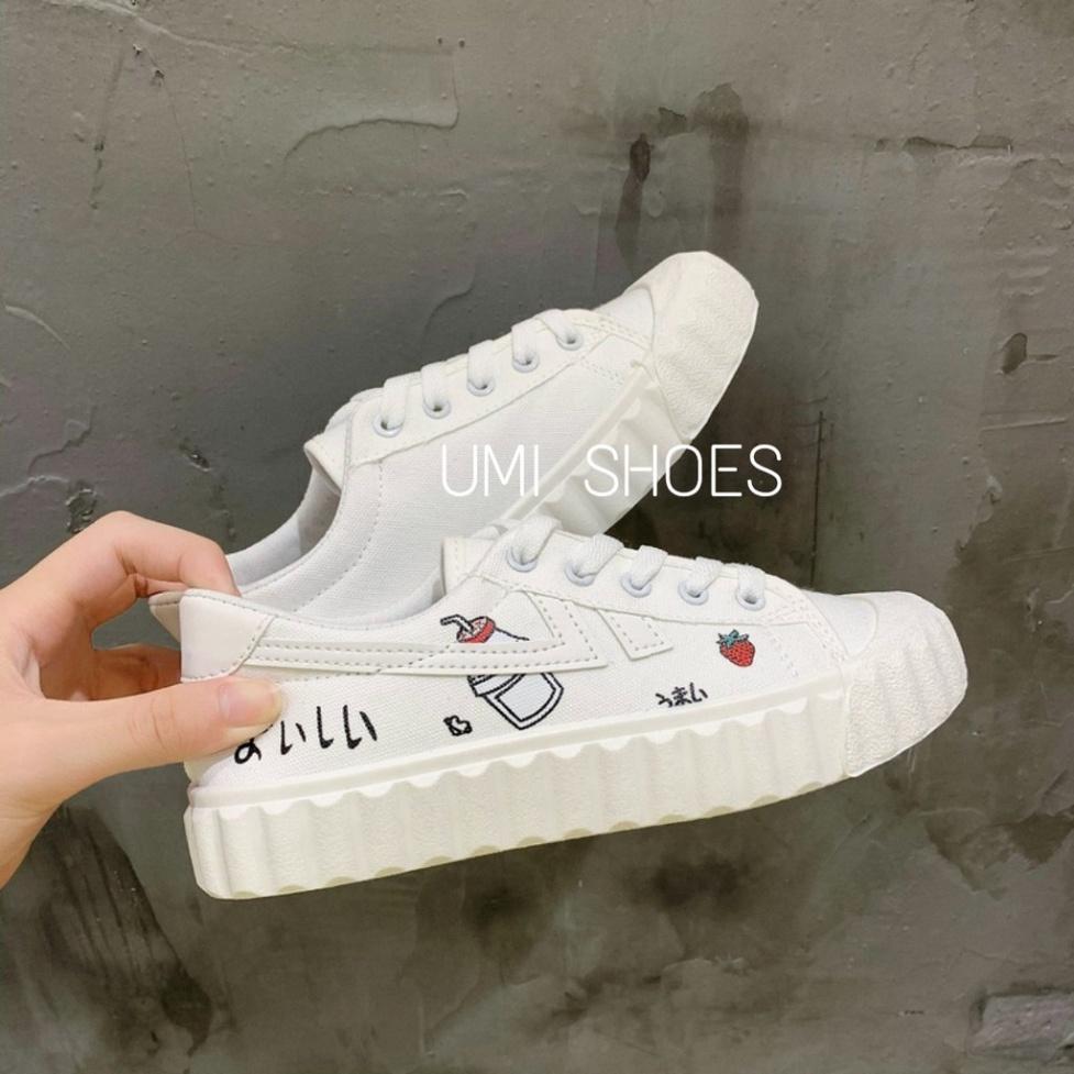 Giày thể thao nữ trắng đế bằng bánh mì basic độn đế cao 3cm vải canvas bata mới hot phong cách ulzzang đẹp cá tính