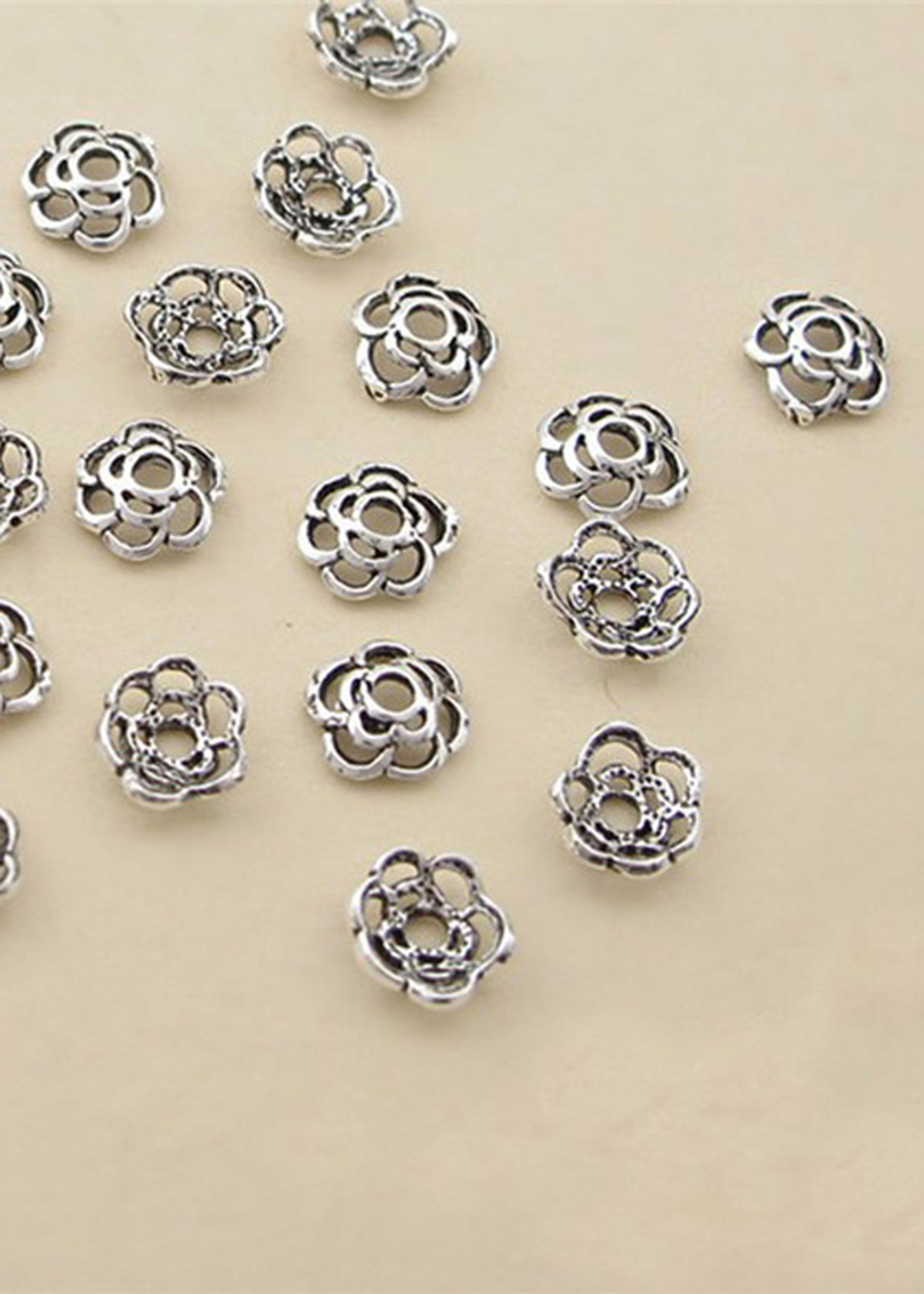 Combo charm bạc chụp hạt họa tiết hoa hồng - Ngọc Quý Gemstones