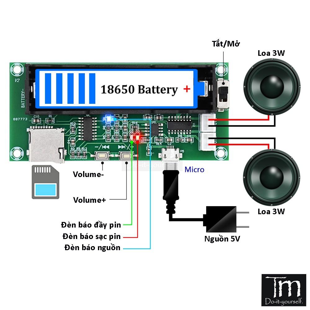 Mạch Loa 5W + 5W Tích Hợp Sạc Pin (XH-A152)