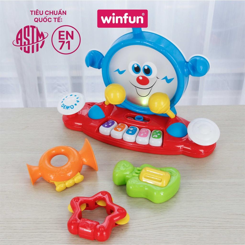 Đồ chơi đàn piano trống jazz phát nhạc vui nhộn cho bé 6in1 cùng xúc xắc cầm tay gặm nướu cho trẻ 0-36 tháng Winfun 2087-NL