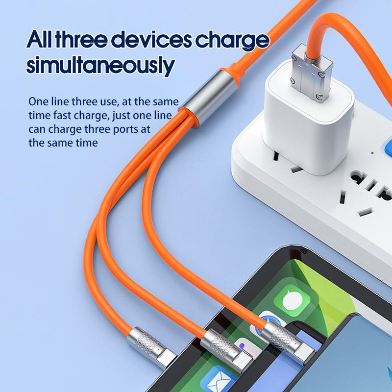 Cáp Sạc Nhanh 3 Đầu 120w Hỗ Trợ Sạc Cổng Type C/IP/Micro Cáp Sạc Nhanh 3 Trong 1 Bằng Silicone Và Hợp Kim Kẽm