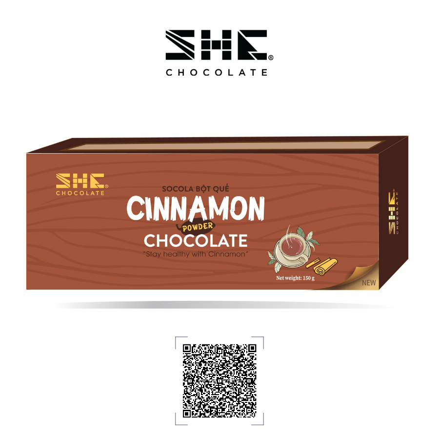 Socola bột Quế - Hộp 150g - SHE Chocolate - Tốt cho sức khỏe, khả năng kháng khuẩn tốt, bổ sung năng lượng, pha đá/ nóng uống siêu ngon, tiện lợi, đa dạng vị giác. Quà tặng sức khỏe, quà tặng người thân, dịp lễ