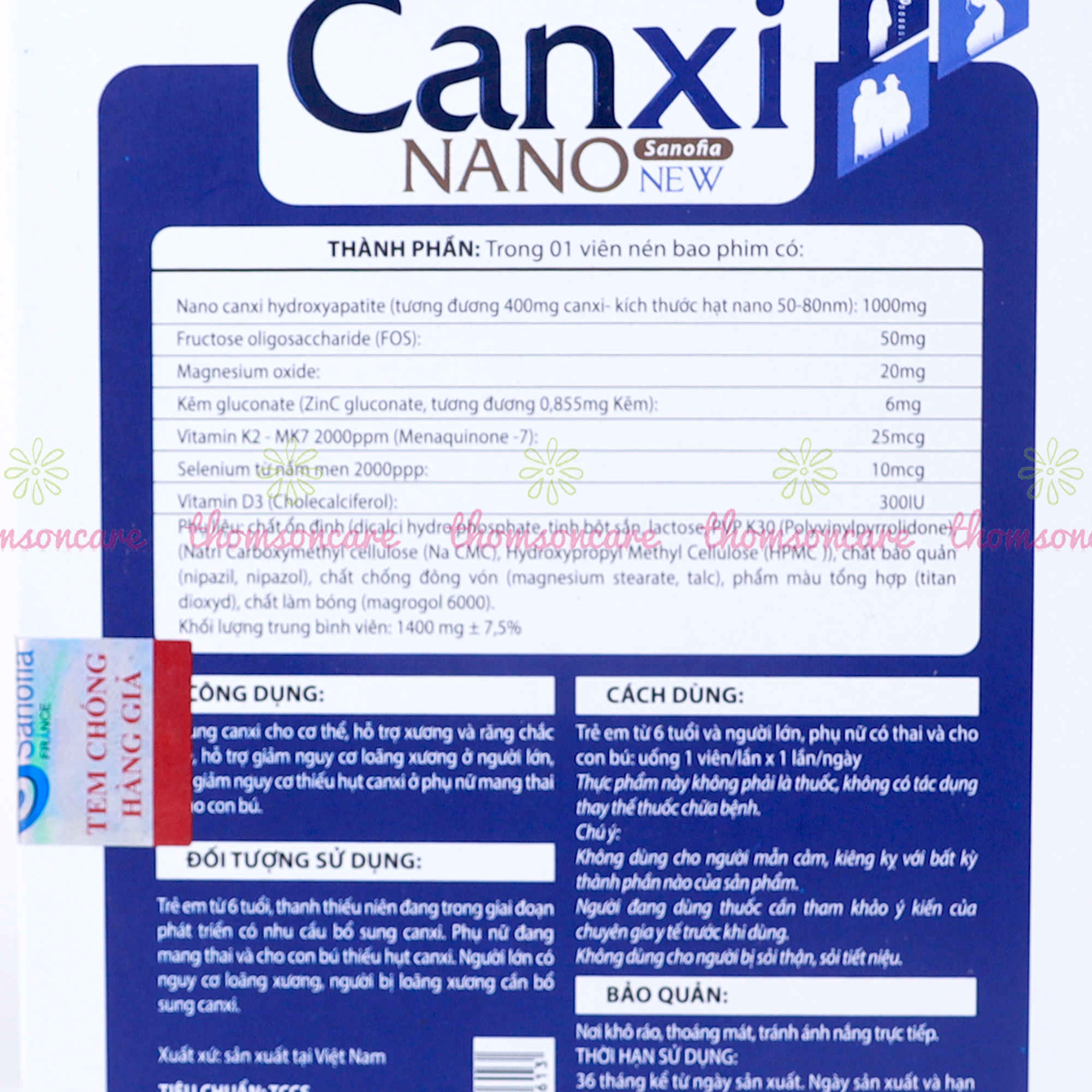 Bổ sung canxi nano sanofia, giúp xương răng chắc khỏe, canxi hữu cơ dễ hấp thu dùng cho cả gia đình, bà bầu - Lọ 30 viên cho cả nhà Sanofia France - Thomsoncare