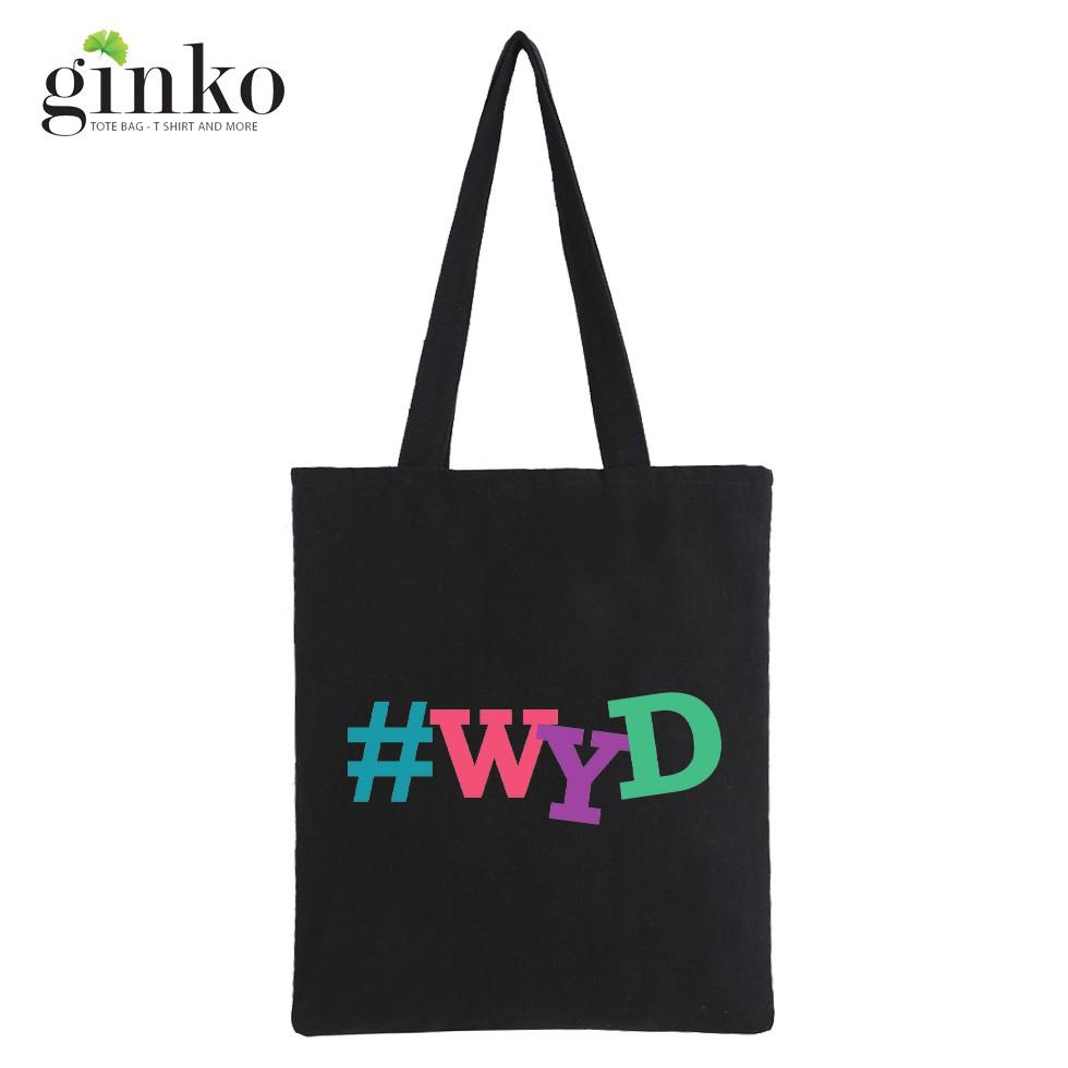 Túi Tote Vải Canvas Ginko kiểu basic có dây kéo khóa miệng túi đựng vừa laptop 14 inch và nhiều đồ dùng khác Phong Cách ulzzang Hàn Quốc In Hình #WYD B46