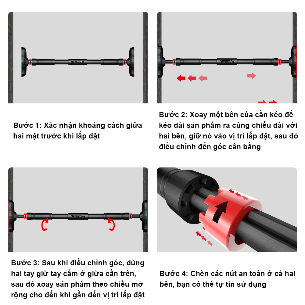 OneTwoFit thanh xà đơn gắn cửa Treo Tường Thanh ngang có thể điều chỉnh Thép rắn trọng xà đơn gắn tường 67-100cm OT160