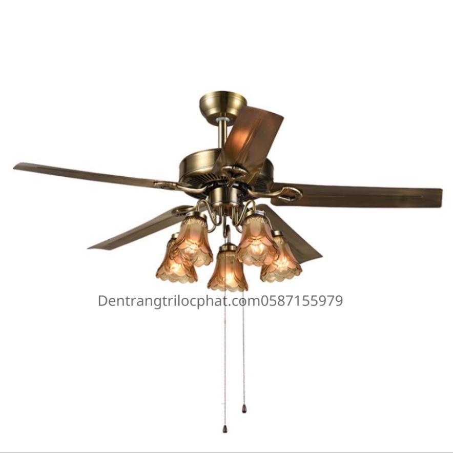 Quạt trần đèn 5 cánh kim loại tổng hợp 5 chao tô điểm phòng khách, buồng nghỉ 6 tiêu chuẩn mức độ gió 3 tối tân vương qu