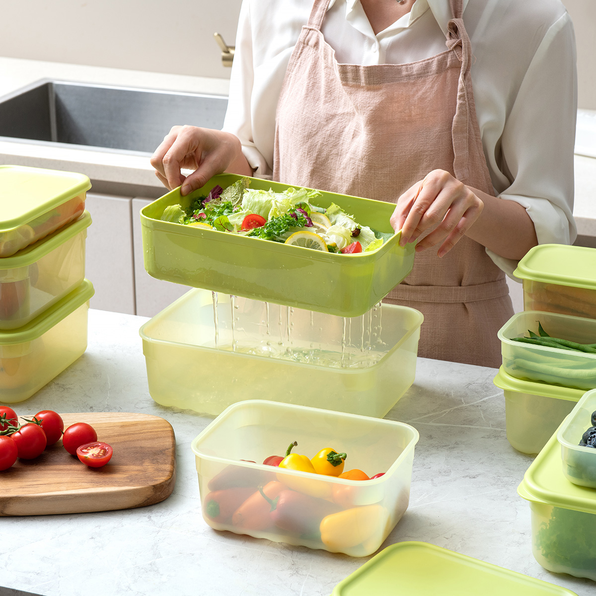 Hộp nhựa bảo quản thực phẩm LocknLock Smart Keep Fresh Food Container 3.2L kèm khay HLE5600NT, Hàng chính hãng, giữ tươi mát đến 31 ngày - JoyMall