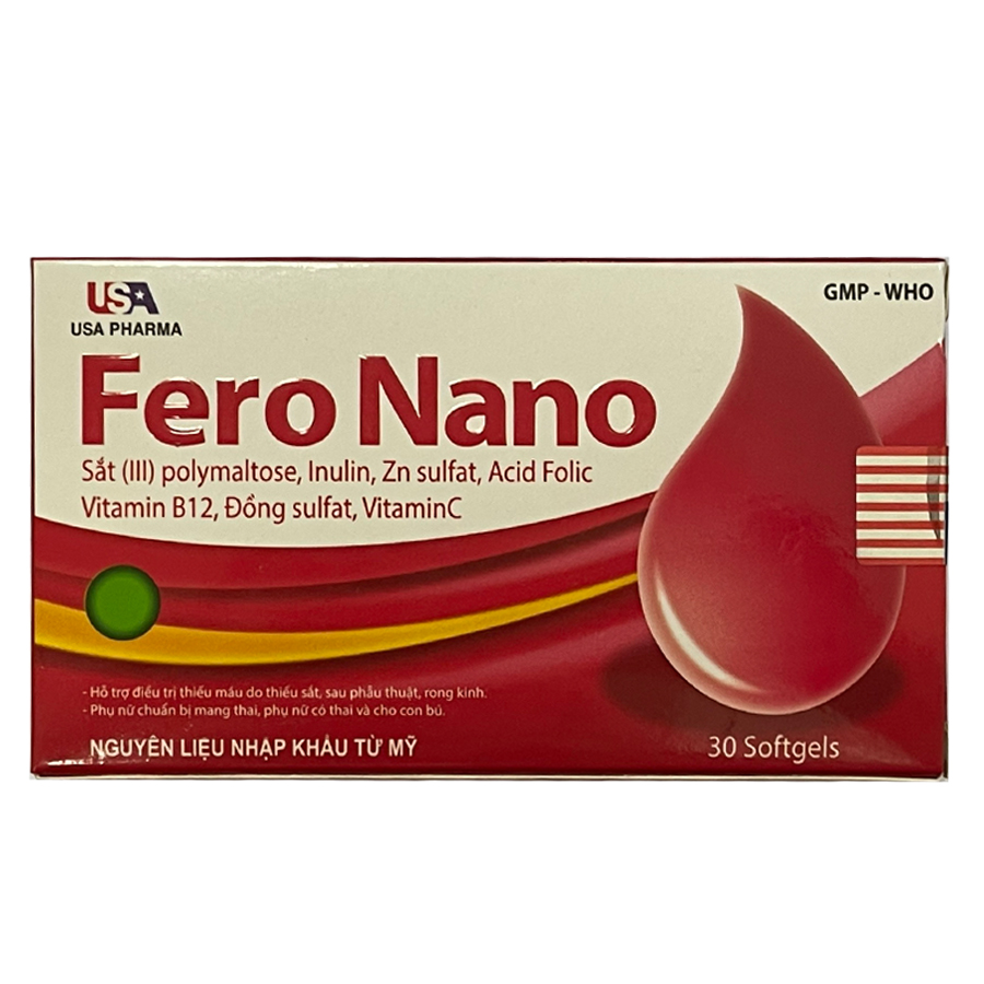 Viên uống bổ máu FERO NANO bổ sung Sắt, Acid Folic giảm tình trạng thiếu máu - Hộp 30 viên