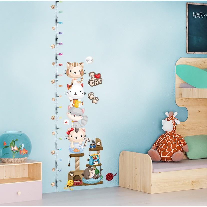 Decal trang trí tường - Thước đo Các Chú mèo lông xù nhí đáng yêu