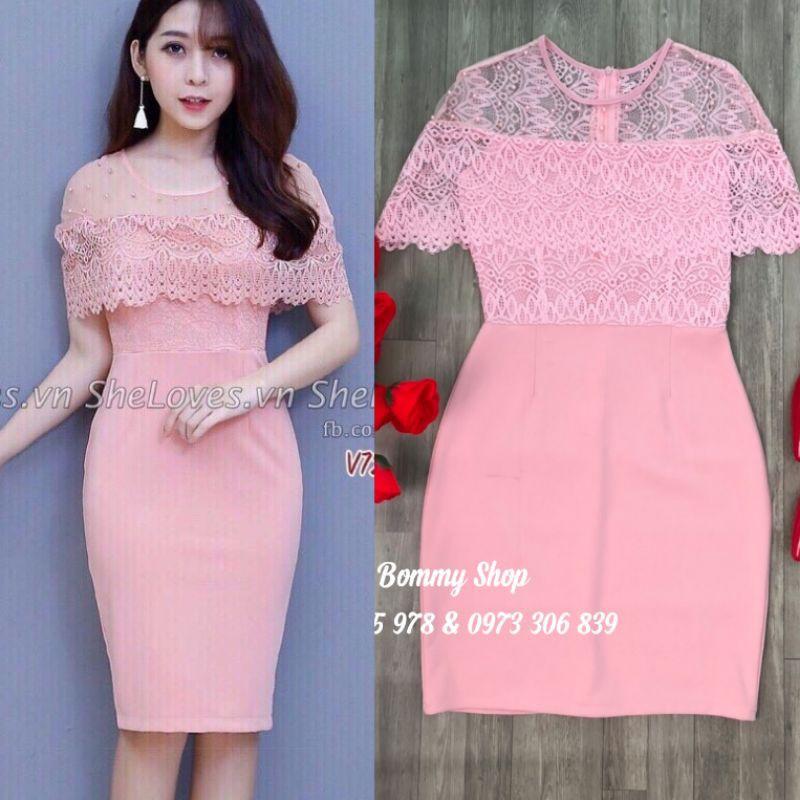 Đầm body phối ren bèo kết hạt hàng Thiết Kế