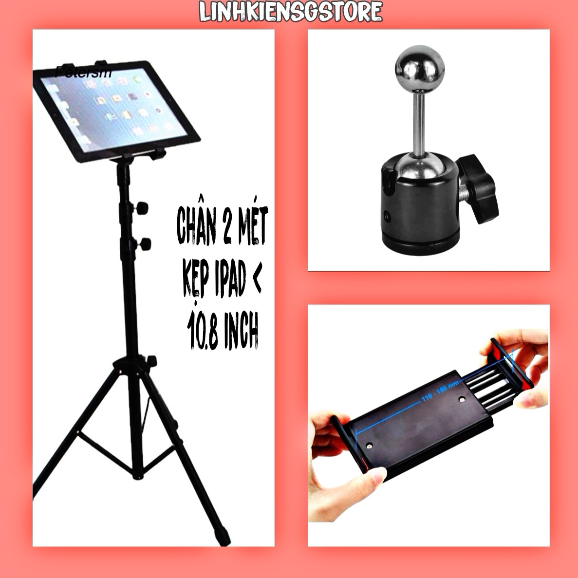 Chân đỡ máy tính bảng KẸP CHUÔI TRÒN tripod 2m điều chỉnh cao thấp