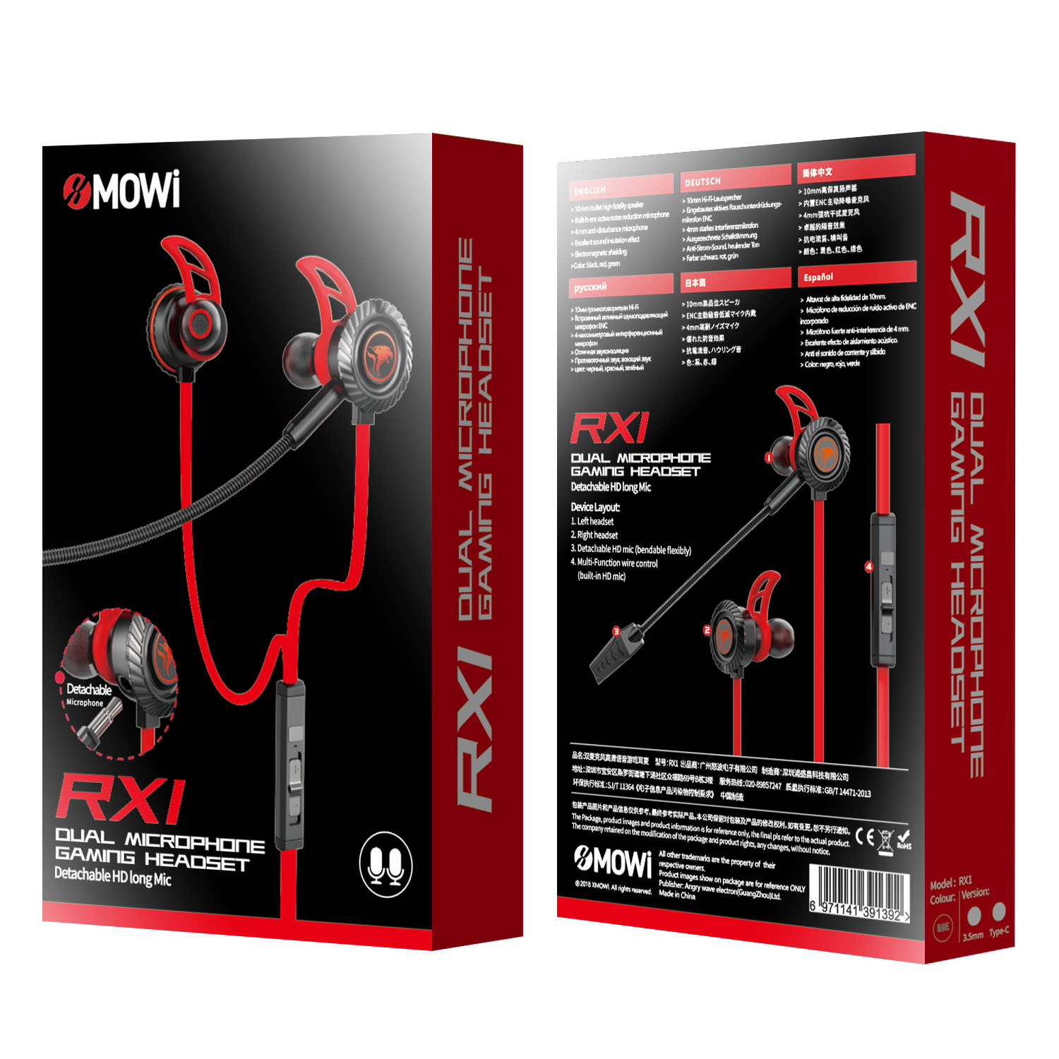 Tai Nghe Gaming Có Mic Rời xMOWI RX1 - Nâng Cấp Dây Dẹt Chống Rối - Super Bass - Dual Mic - Hàng Chính Hãng