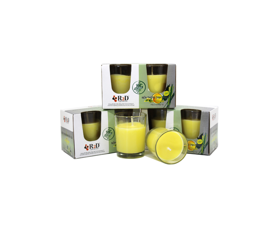 COMBO 3 HỘP NẾN THƠM TINH DẦU SẢ CHANH ĐẾN TỪ THƯƠNG HIỆU R2D, LÀM TỪ DẦU CỌ, DẦU DỪA, TINH DẦU, NGUYÊN LIỆU TỰ NHIÊN, LÀNH TÍNH.