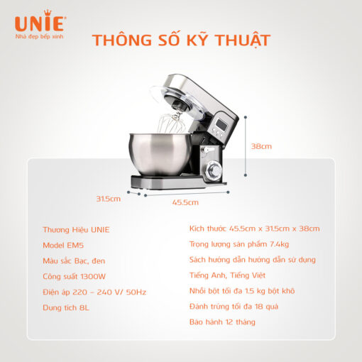 Máy nhồi bột đánh trứng UNIE EM5 - Hàng chính hãng