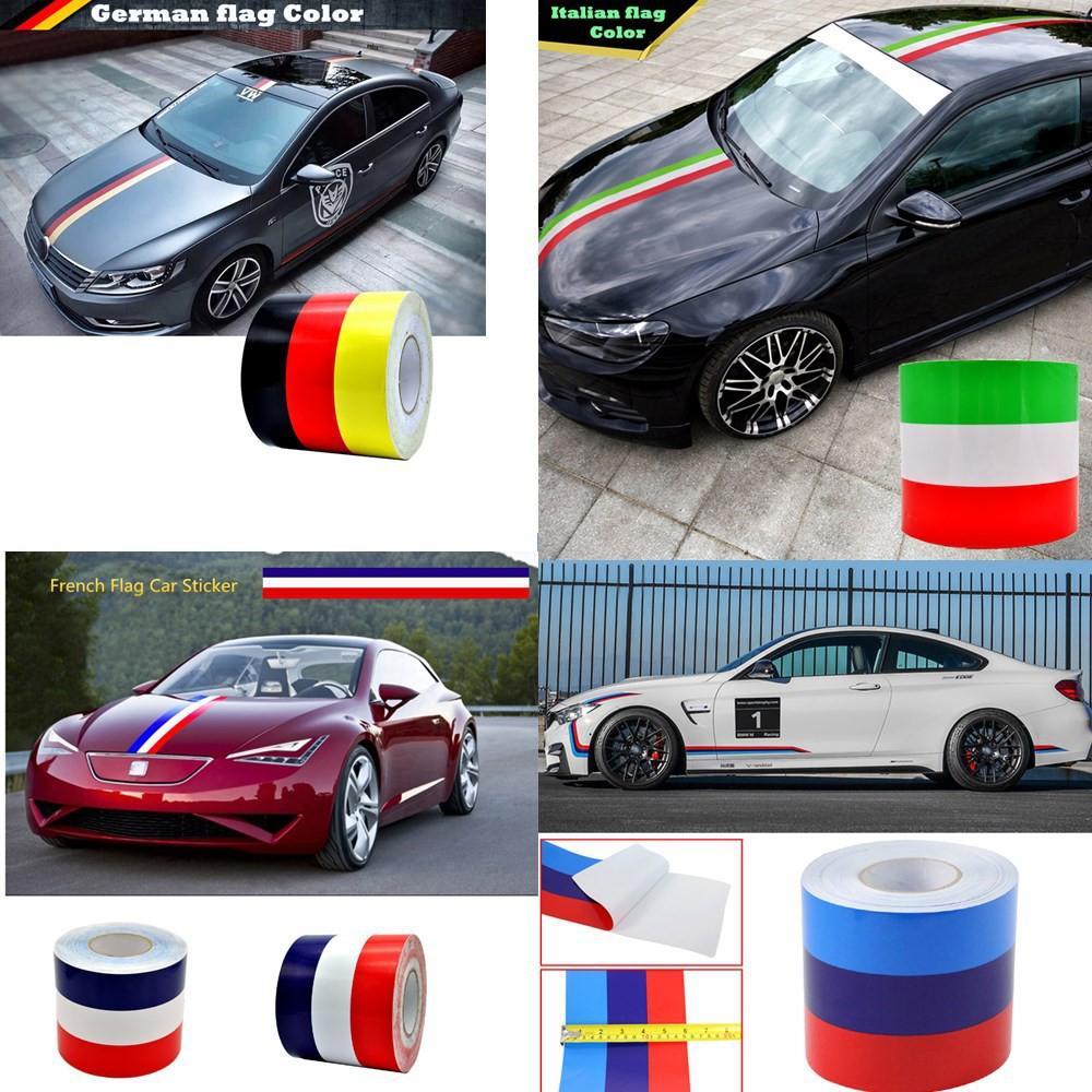 Hình dán xe hơi decal cờ Đức ,Ý, Pháp, M sport dài 1m chất liệu vinyl sẵn keo bóc dính màu sắc nét