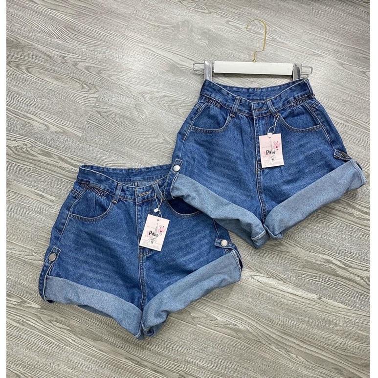 Quần short jean gấp gấu khuy sườn