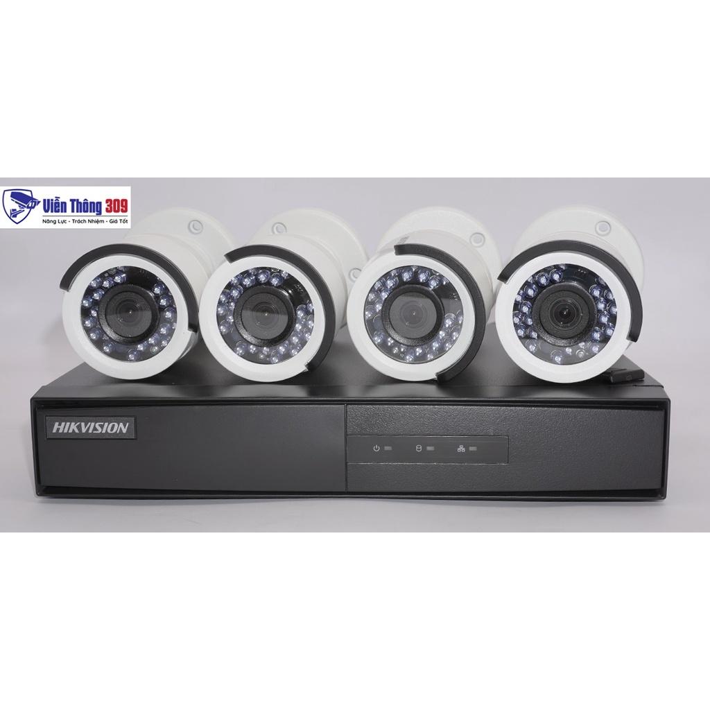 Trọn bộ 4 Camera 2MP DS-2CE16D0T-IRP + Đầu ghi hình 7204HGHI, có sẵn phụ kiện, cắm điện là chạy - Hàng chính hãng