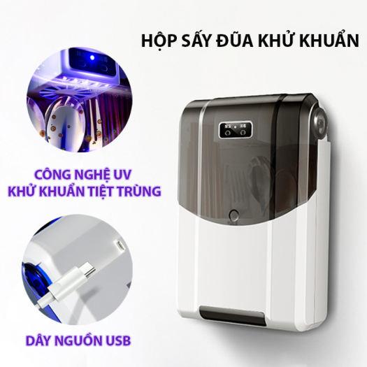 Hộp Sấy , Khử Khuẩn Muỗng Đũa Có 3 Ngăn Thông Minh , Nắp Đậy Dán Tường PaKaSa - Hàng Chính Hãng 